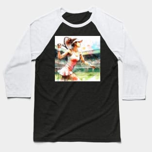 Artistic illustration of a woman playing tennis Baseball T-Shirt